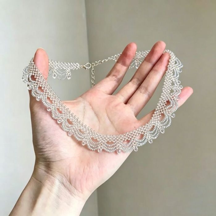 Retro Court Style Seed Bead Woven Lace Clavicle Chain For Banquets And Daily Elegant Styling