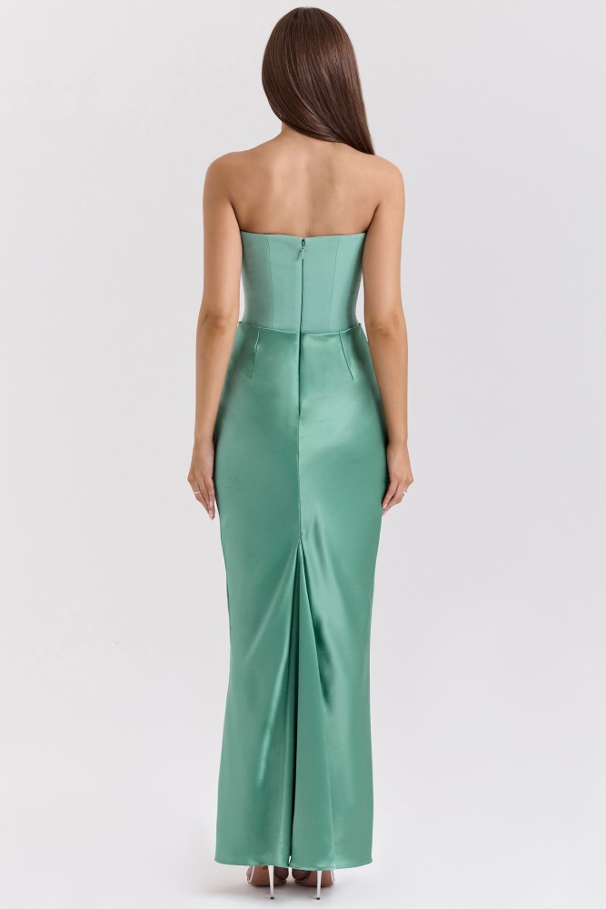 Strapless Off Shoulder Fishbone Ruched Satin Maxi Dress For Summer Club Events And Evening Parties