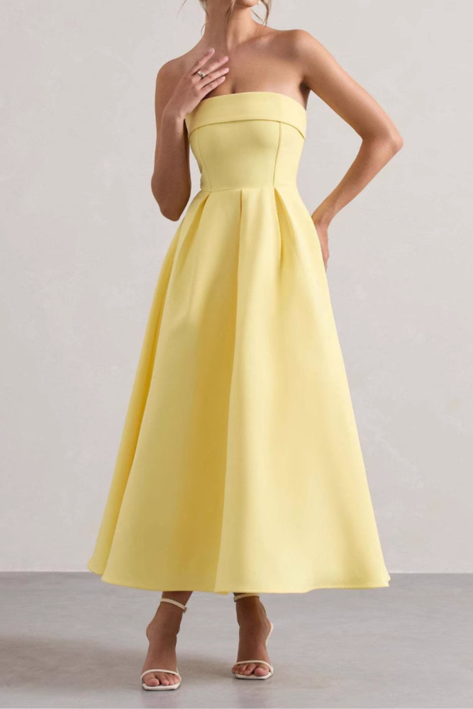 Strapless Off Shoulder High Waist A-Line Backless Maxi Dress For Parties And Evening Occasions