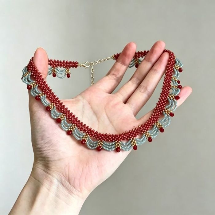 Retro Court Style Seed Bead Woven Lace Clavicle Chain For Banquets And Daily Elegant Styling