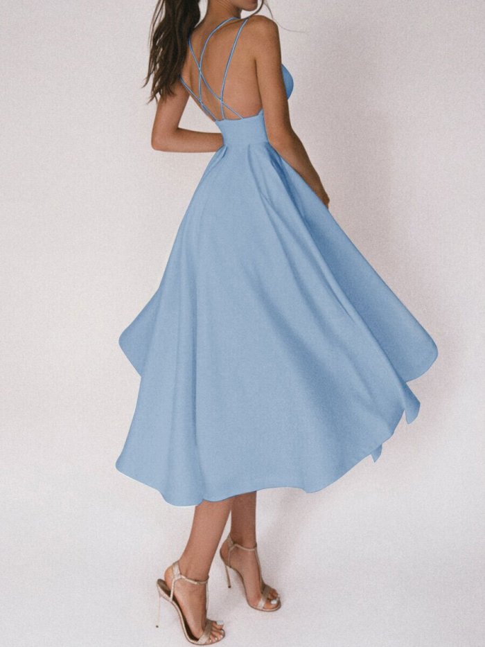 Multi-Color Strapless Princess Style Midi Dress For Spring And Summer