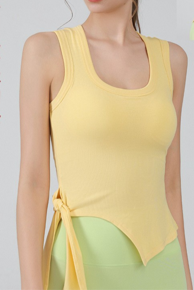 Solid Color Bandage Tank Top With Chest Pad, Side Slit Fitness Vest For Sports