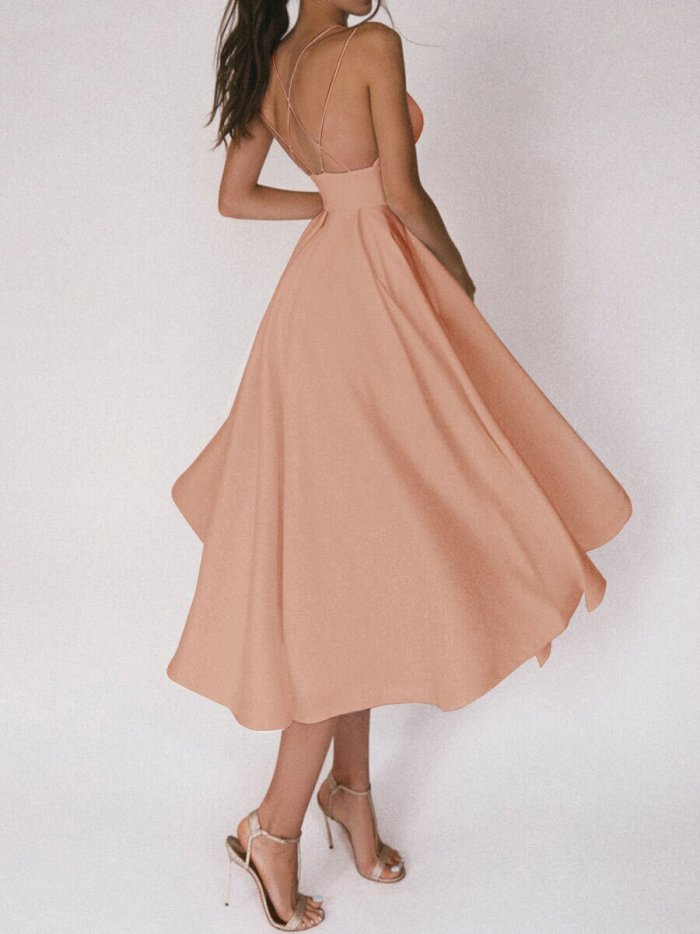 Multi-Color Strapless Princess Style Midi Dress For Spring And Summer