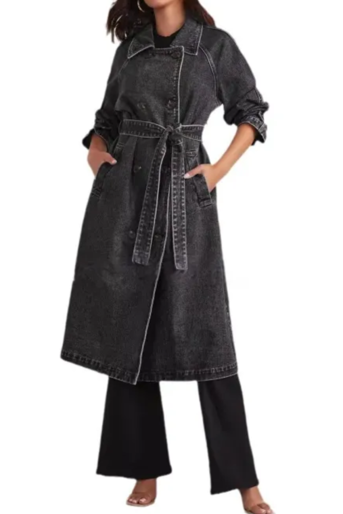 Loose Long Denim Cardigan Windbreaker With Buckle For Autumn And Winter Casual Wear