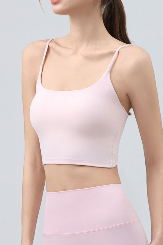 Spaghetti Strap Workout Top With Twisted Knotted Back Sports Bra