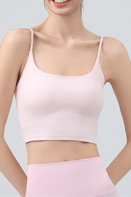 Spaghetti Strap Workout Top With Twisted Knotted Back Sports Bra