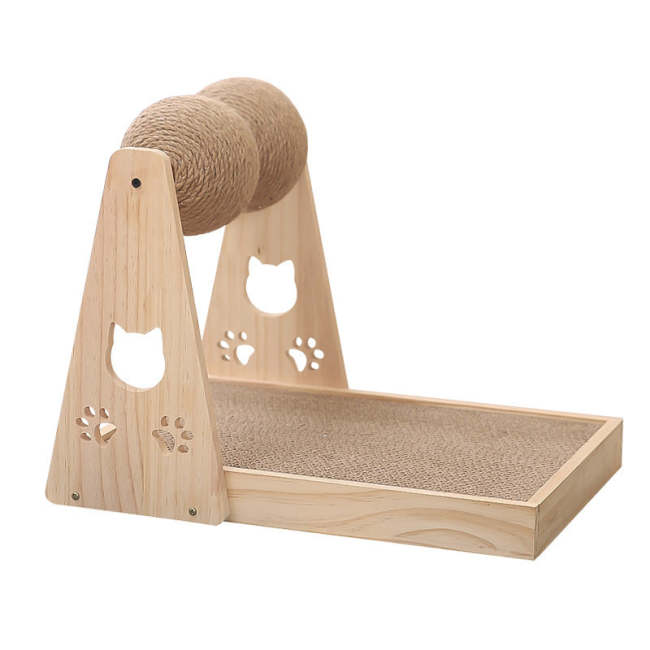 New Style Sisal ball turntable solid wood scratching board cat toy