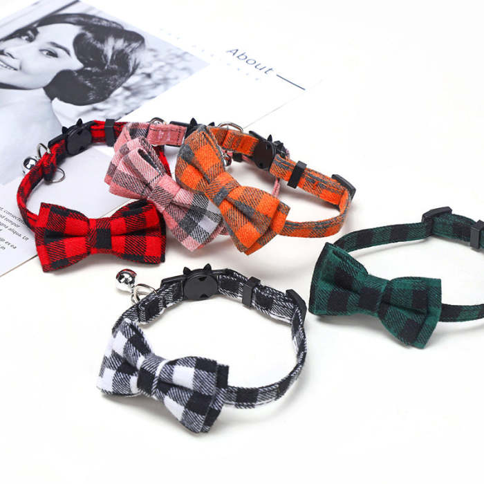 British plaid bow collar pet bell collar patch cat deduction cat and dog collar
