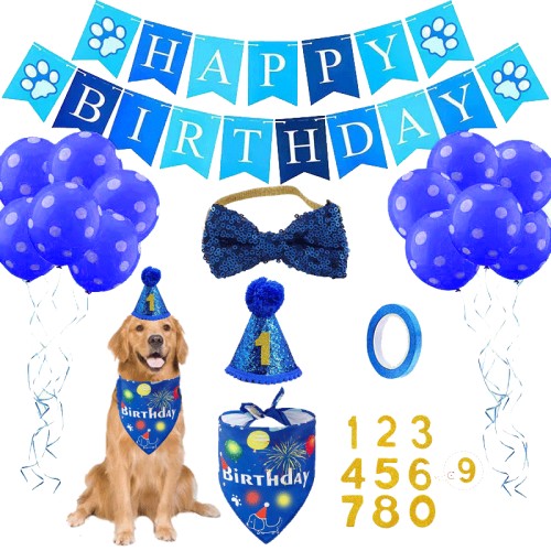 Pet saliva towel hat bow tie birthday party decoration balloon number letters pull flag dog triangle towel