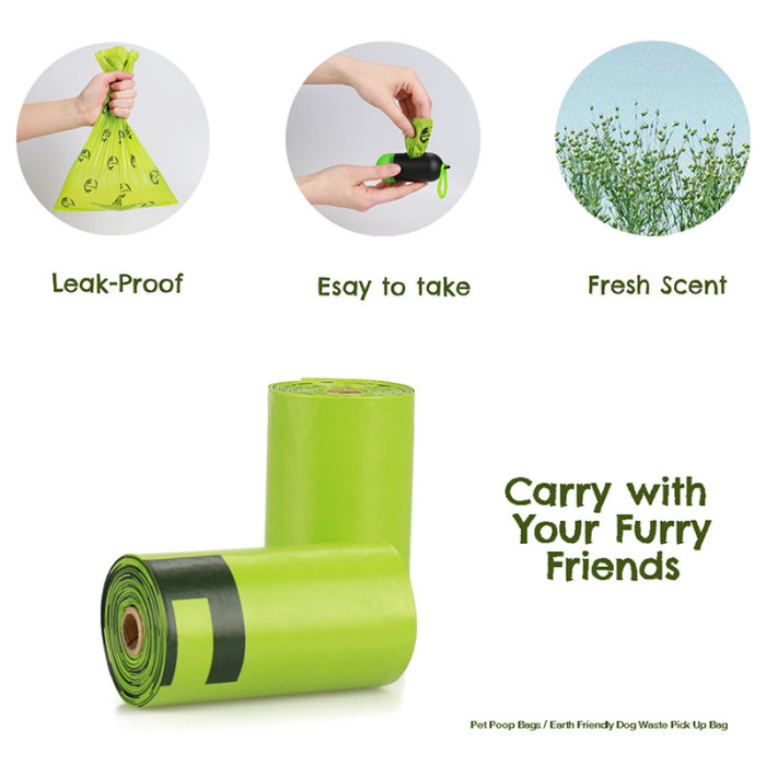Pet Poop Bag Compostable 100 percent  Biodegradable Eco-friendly Pet Dog Waste Poop Plastic Garbage Bag Rolls