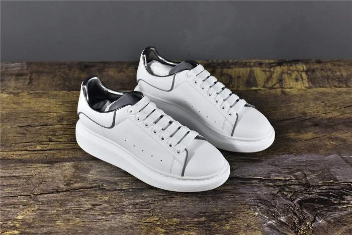 Alexander McQUEEN Oversized Sneaker White Smooth Calf Leather White Leather Heel (Reflective Piping)