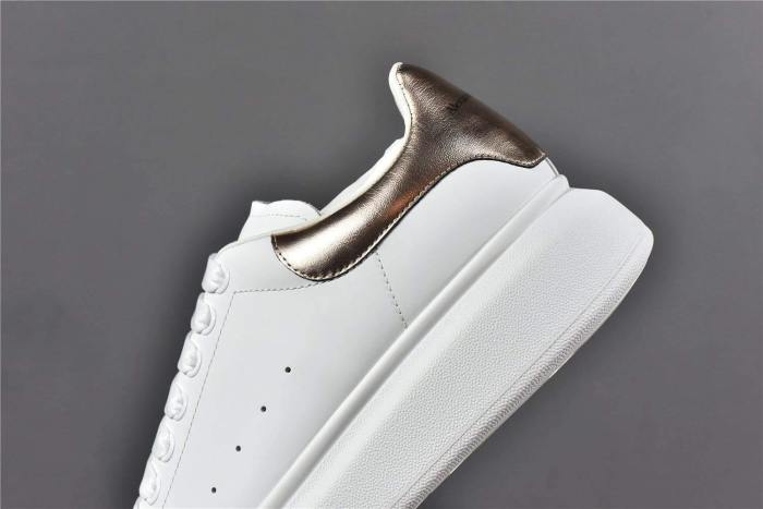 Alexander McQUEEN Oversized Sneaker White Smooth Calf Leather Rose Gold Metallic Heel