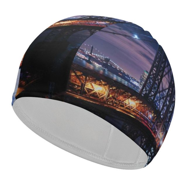 Swimming Cap Zac Ong Williamsburg  Suspension  York City City Lights Night Cityscape Elastic,suitable for long and short hair