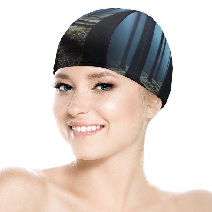 Swimming Cap Hmetosche Dark Forest Woods Night Time Dark Tall Trees Haunted Mystery Elastic,suitable for long and short hair