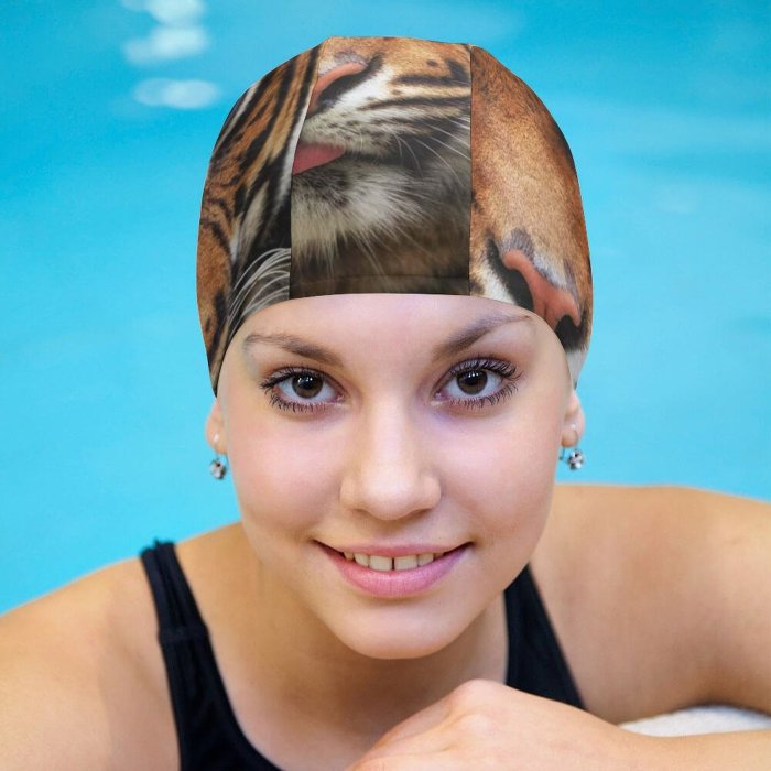 Swimming Cap Ralf Seelert  Big Cat Wildlife Closeup Elastic,suitable for long and short hair