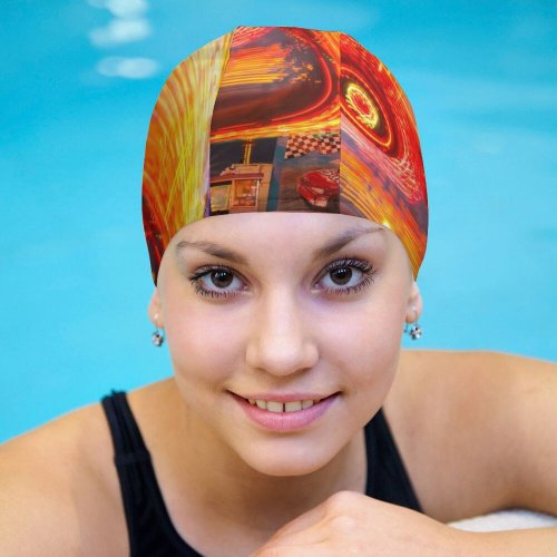 Swimming Cap Philippe Clairo Calgary Stampede Alberta  Exposure Carnival Circular Outdoor Cloudy Sky Elastic,suitable for long and short hair