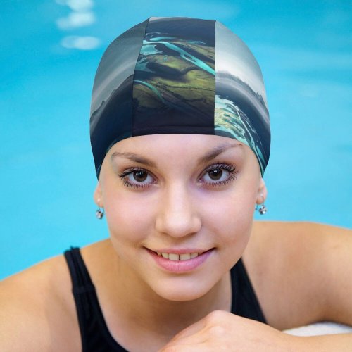 Swimming Cap Grafixart Mountains Starry Sky Night Aerial Landscape Elastic,suitable for long and short hair