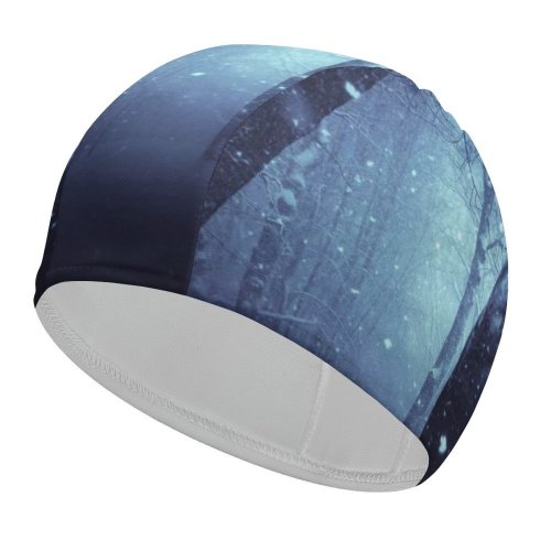 Swimming Cap  Forest Winter Dark Night Eyes Scary Snowfall Elastic,suitable for long and short hair