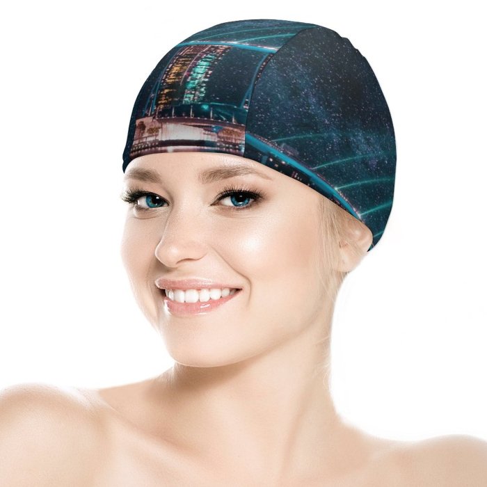 Swimming Cap Pang Yuhao Marina Bay Sands Singapore  Night  City Lights Reflection Elastic,suitable for long and short hair