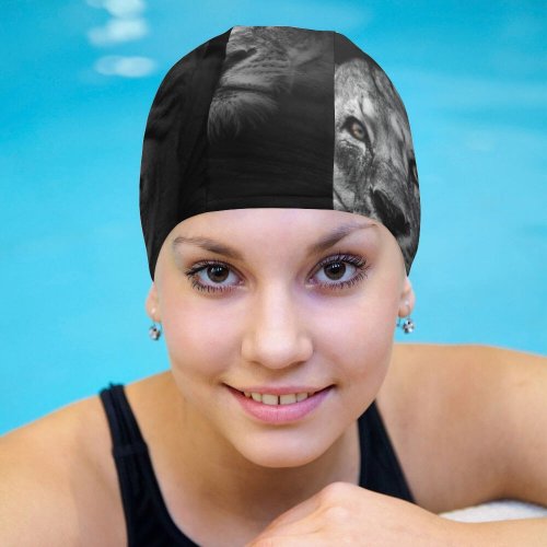 Swimming Cap Randy Rodriguez Black Dark Lioness  Wild Elastic,suitable for long and short hair