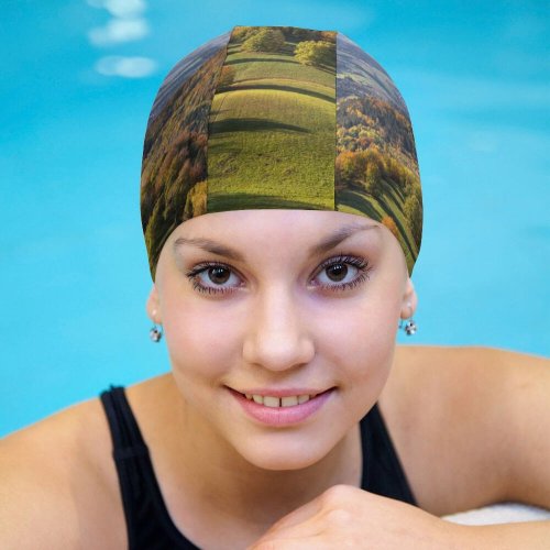 Swimming Cap Sven Muller Castle Landscape Meadow Autumn Trees Scenery Cloudy Sky Aerial Horizon Elastic,suitable for long and short hair