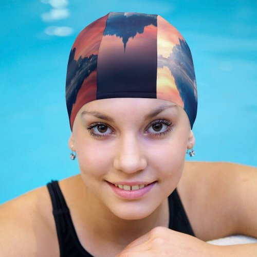 Swimming Cap Grafixart Mont SaintMichel Sunset  Dawn Reflection Normandy France Elastic,suitable for long and short hair