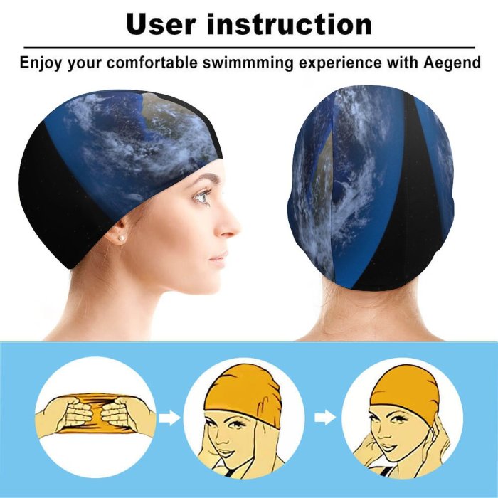 Swimming Cap PIROD Space Black Dark  Planet Warming Elastic,suitable for long and short hair