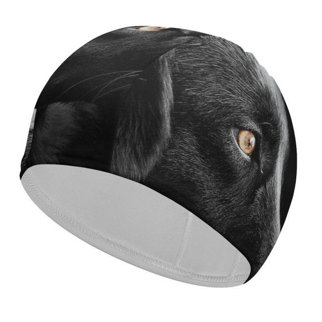 Swimming Cap Randy Rodriguez Black Dark Dog Cute Puppies Dark AMOLED Elastic,suitable for long and short hair