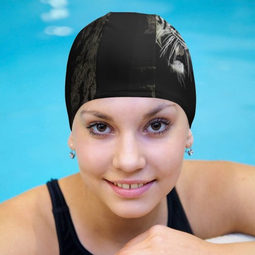 Swimming Cap PIROD Black Dark  Brick Wall Wild Elastic,suitable for long and short hair