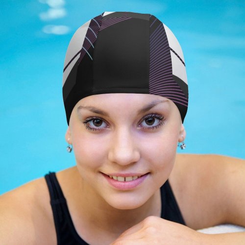 Swimming Cap Zarif Technology Black Dark Microsoft  Minimal  Dark Purple Elastic,suitable for long and short hair