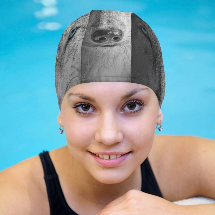 Swimming Cap Randy Rodriguez Black Dark Wolf Beast Wild Wolf Elastic,suitable for long and short hair