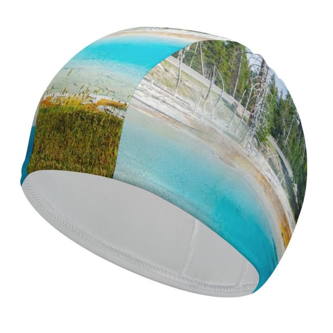 Swimming Cap Youen California Mudpot Yellowstone National Park Tourist Attraction Trees Landscape Sky Elastic,suitable for long and short hair