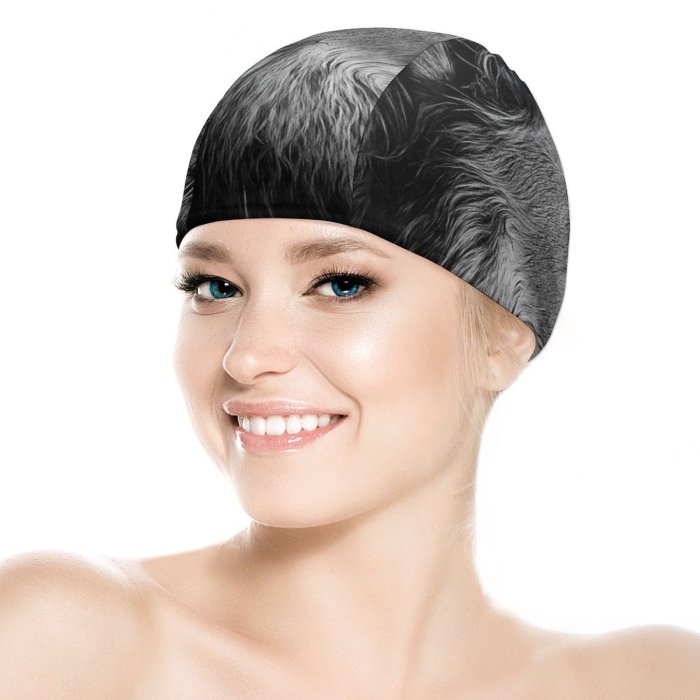 Swimming Cap Randy Rodriguez Black Dark Lion Elastic,suitable for long and short hair