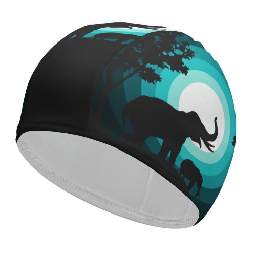 Swimming Cap Suryapraveen Black Dark Minimal Elephant Elephant Cub Silhouette Night Elastic,suitable for long and short hair