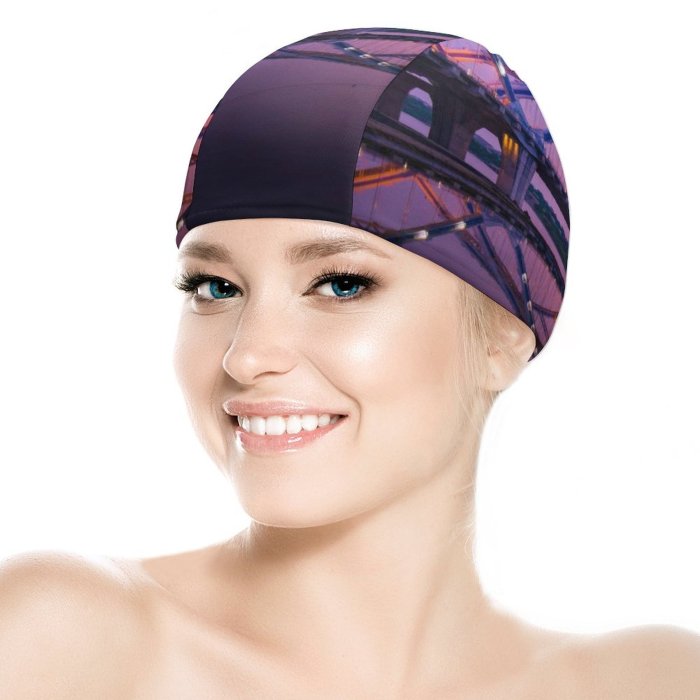 Swimming Cap Quang Anh Ta   Sunset Dawn Reflection Arch  Hàn River Elastic,suitable for long and short hair