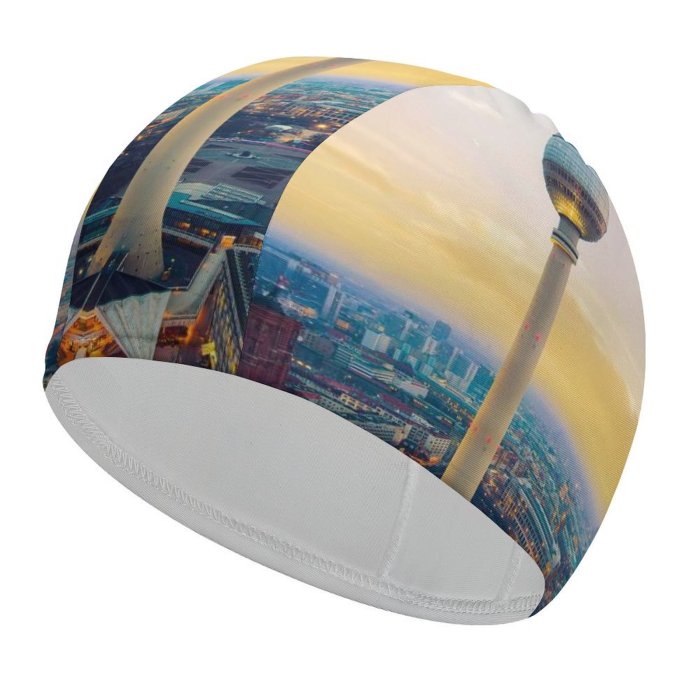 Swimming Cap Nicolas Kamp Berlin   Berliner Fernsehturm Landmark Sunset Cityscape City Lights Elastic,suitable for long and short hair