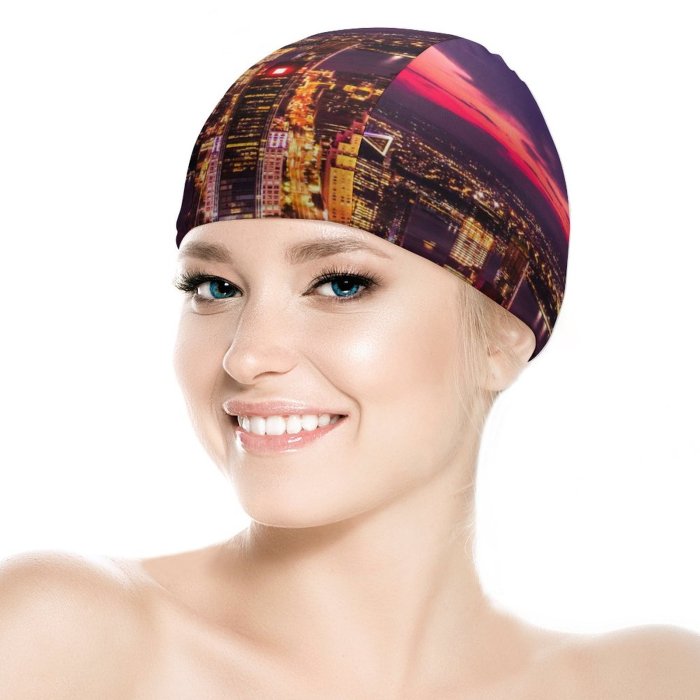 Swimming Cap Henrik Pfitzenmaier York City  Sunset Cityscape City Lights Elastic,suitable for long and short hair