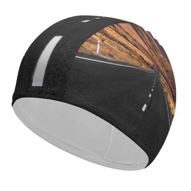 Swimming Cap Sven Muller Lindis Pass Zealand Landscape Empty Road Misty  Plateau Scenic Elastic,suitable for long and short hair