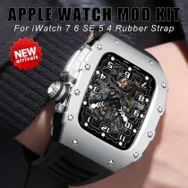 Luxury Aluminum Alloy Metal Case  For Apple Watch 7 6 SE 5 4 Modification Kit  iWatch Series 44MM 45MM Rubber Strap DIY Mod Kit