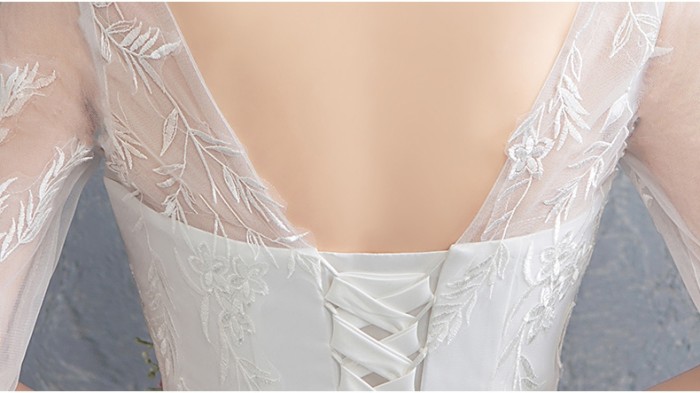 Tiktok main wedding dress new V-neck sexy bride wedding sleeves neat white simple lace thin women
