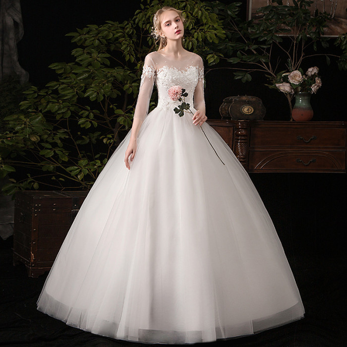 Korean light wedding dress summer new bride one-word shoulder long sleeves sen simple super fairy dream wedding dress