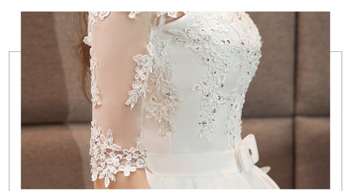 Main wedding dress new style neat bride Hepburn retro standing collar conservative princess thin simple long-sleeved women