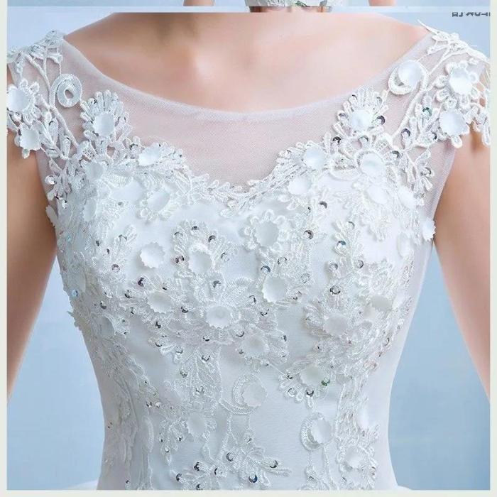 New slimming size wedding dress to pull tail simple lace dress bride wedding dress shoulders Korean summer