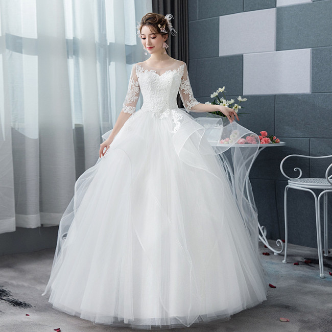 Wedding dress new show thin peng skirt neat simple marriage Korean princess star Hepburn son department go out yarn