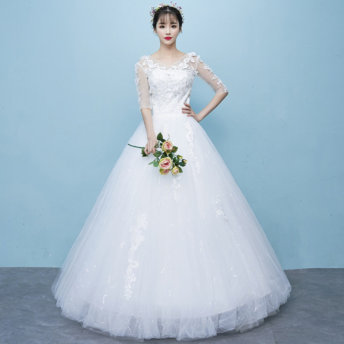 Tiktok popular new wedding brides Korean summer shoulder length pregnant women middle sleeve out yarn