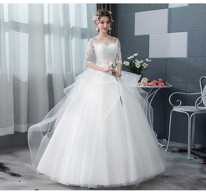 Wedding dress new show thin peng skirt neat simple marriage Korean princess star Hepburn son department go out yarn