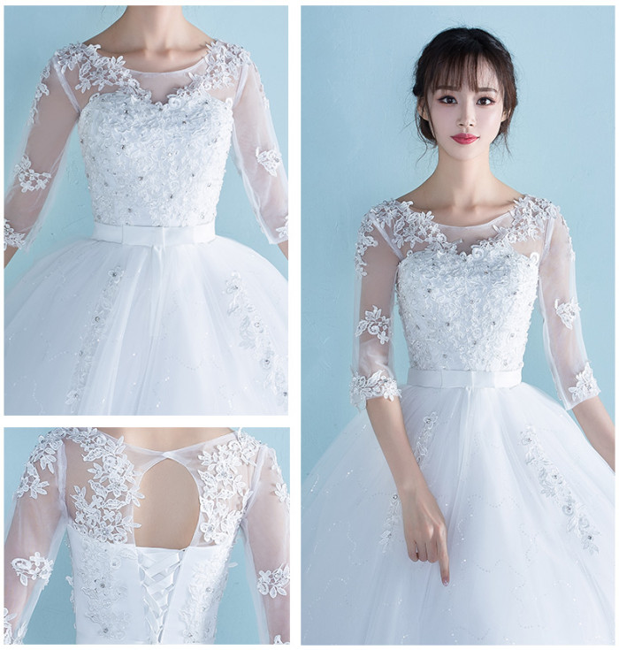 Wedding dress new one-word shoulder sleeves brides with large size maternity wedding dress thin women