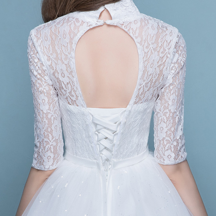 Wedding dress lace wedding dress new spring and summer stand collar show thin women retro simple neat wedding dress