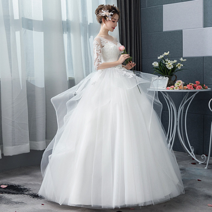 Wedding dress new show thin peng skirt neat simple marriage Korean princess star Hepburn son department go out yarn