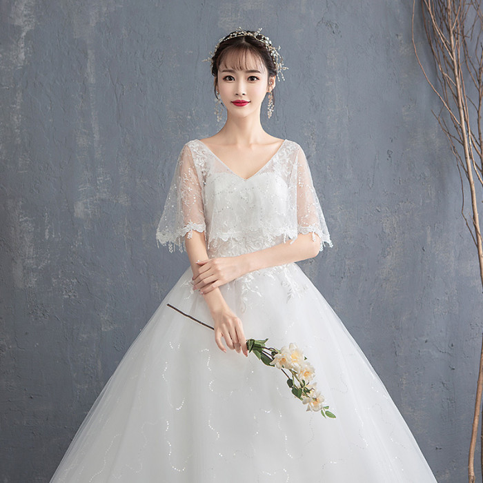 New bride wedding dress Korean sexy V-neck simple neat wedding light out of the yarn thin women